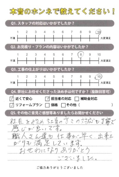 仕事が早く、出来上がりも満足しています　高砂市Ｍ様（波板・樋修理）