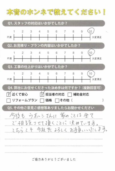 今後もウオハシさんに家のことは全て相談させて頂くことに決めています　高砂市Y様（便座取り替え）